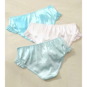 3 Pairs Satin Panties With Ruffle & Lace Trim*Large*Sissy*Pink*Blue*Gray*NIP